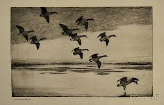 Frank Weston Benson (American, 1862-1951)      Geese Drifting Down