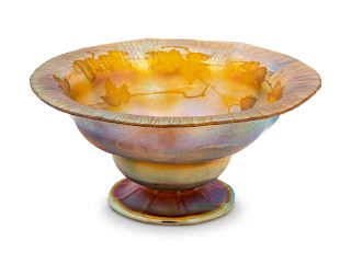 Tiffany Studios
American, Early 20th Century
Footed Bowl with Etched Grape Leaf Interior