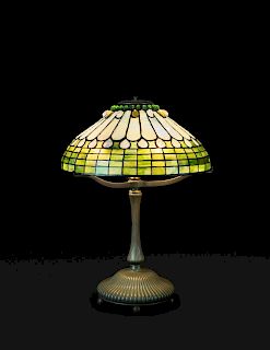 Tiffany Studios
American, Early 20th Century
Table Lamp with Geometric Jeweled Shade