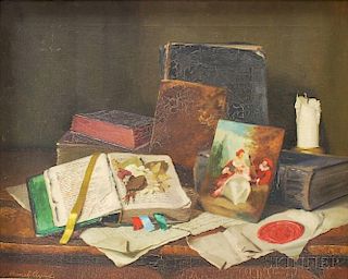 Romek Árpád (Hungarian, 1883-1960)      Still Life with Books.