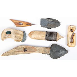 Alaskan Eskimo Bone and Fossilized Walrus Ivory Tools