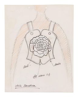 Geoffrey Beene Preparatory Drawing and Fabric Swatch, c.1988