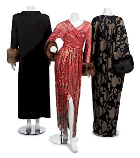 Two Geoffrey Beene Evening Jackets and One Dress, All with Fur Cuffs, 1980-90s