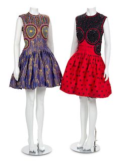 Two Geoffrey Beene Embroidered Dresses, Fall 1990