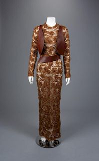 Geoffrey Beene Embroidered Lace and Leather Dress, Fall 1995