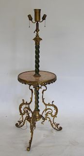 Antique Marble Side Table with Lamp.
