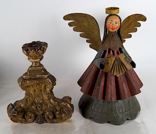 Gilt Wood Fragment and a Copper Angel