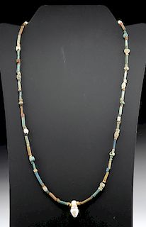 Egyptian Faience Bead Necklace w/ Amulet