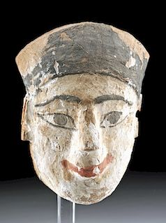 Egyptian Cedar Wood / Painted Gesso Mummy Mask