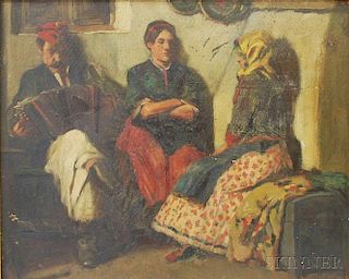 Imre Földes (Hungarian, 1881-1948)    Portrait of an Accordionist and Two Women