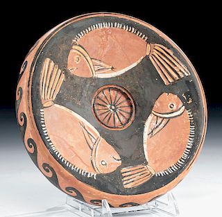 Greek Campanian Red-Figure Pedestal Fish Plate