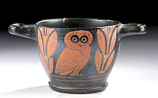 Greek Apulian Red-Figured Owl Skyphos