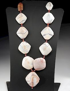Bactrian Banded Agate Necklace w/ Carnelian Beads