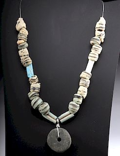 5th C. Islamic Glass, Faience, Shell & Stone Necklace