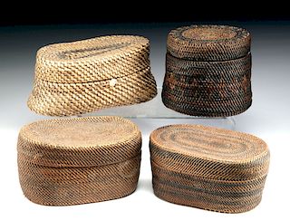 19th C. Indonesian Borneo Woven Lidded Baskets (4)