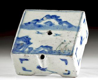 19th C. Korean Porcelain Water Dropper - Birds & Hill