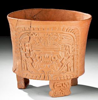 Maya Teotihuacan Pottery Tripod Jar Representing Tlaloc