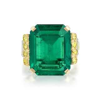 12.36-Carat Emerald and Diamond Ring