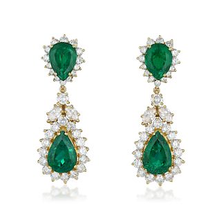 Day/Night Emerald and Diamond Drop Earrings