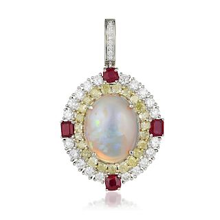 Opal Diamond and Ruby Pendant