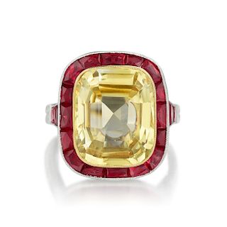9.44-Carat Ceylon Unheated Yellow Sapphire and Ruby Ring
