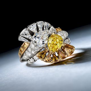 Oscar Heyman 1.24-Carat Fancy Vivid Yellow and 1.03-Carat Diamond Ring, Circa 1942