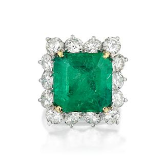 13.00-Carat Colombian Emerald and Diamond Ring