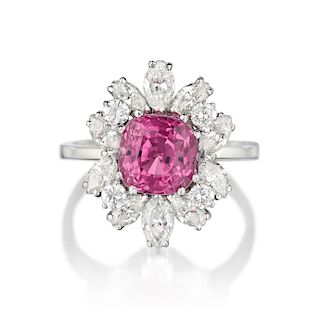 4.14-Carat Fine Ceylon Unheated Pink Sapphire and Diamond Ring