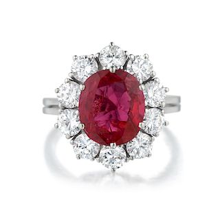 Burmese Unheated Ruby and Diamond Ring