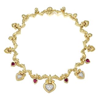 SeidenGang Diamond and Rubellite Heart Necklace