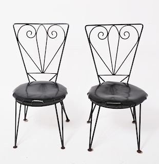 Art Deco Black Painted Iron Garden Chairs, Pair