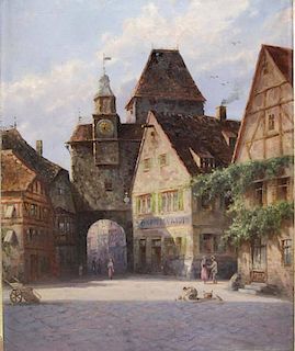 19th C. Unsigned Oil On Canvas. European Village