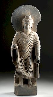 Tall Gandharan Schist Sculpture - Standing Buddha