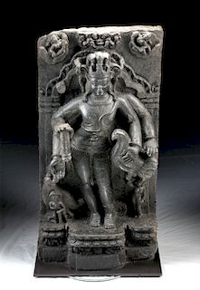 8th C. Indian Pala Stone Stele of Kartikeya w/ Rooster