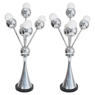 Modern Atomic Space Age Chrome Table Lamps, Pair