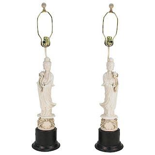 Chinese Blanc de Chine Guanyin Table Lamps