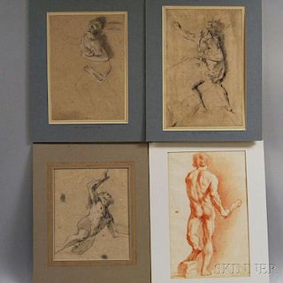 Four Unframed Figure Drawings:    Attributed to Andrea Sacchi (Italian, 1599-1661), Two Sketches of the Roman God, Saturn