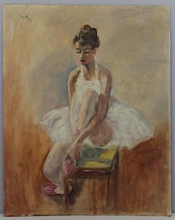 BOZSI. Oil on Board of a Ballerina.