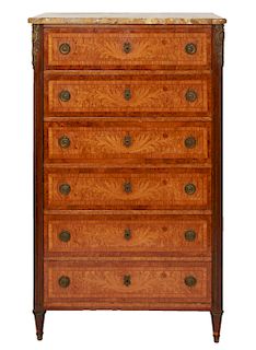 French Marquetry Tall Dresser with Marble Top