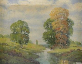 FREDERICKS. Oil on Canvas. River Landscape.