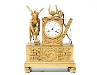 French Empire Gilt Bronze "Cupid" Mantel Clock