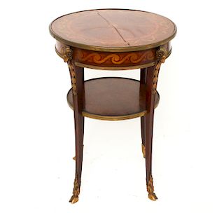 French Marquetry Side Table w Gilt Bronze Mounts