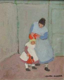 CHABOUR, Moura. Oil on Canvas "Mother and Child".