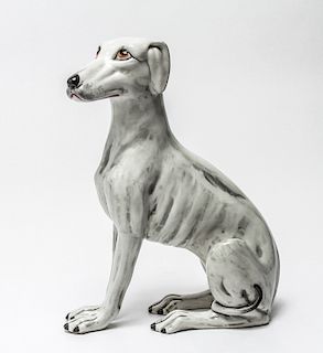 Italian Majolica Ceramic Greyhound Dog Sculpture