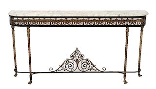 Continental Iron & Brass Console w Marble Top