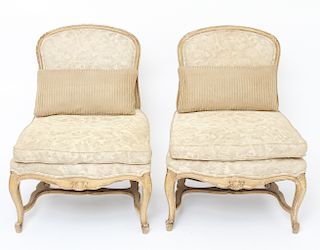 Louis XV Style Side Chairs w Fortuny Upholstery Pr