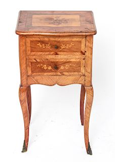 Continental Marquetry Two Drawer Side Table Stand