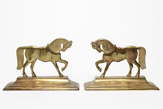 English Gilt Brass Prancing Horse Bookends