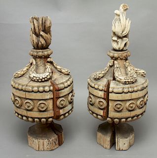 Neoclassical Carved Wood Finials, Pair
