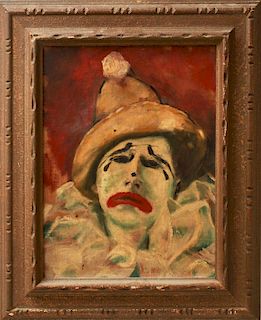 "Portrait of a Sad Clown" Oil on Board